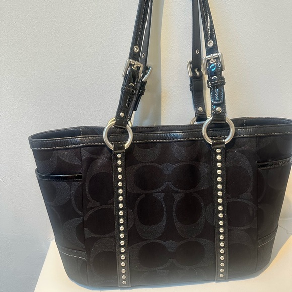 Coach Studded Black Shoulder Bag with Shimmer C logo with Silver Accents - Picture 6 of 10